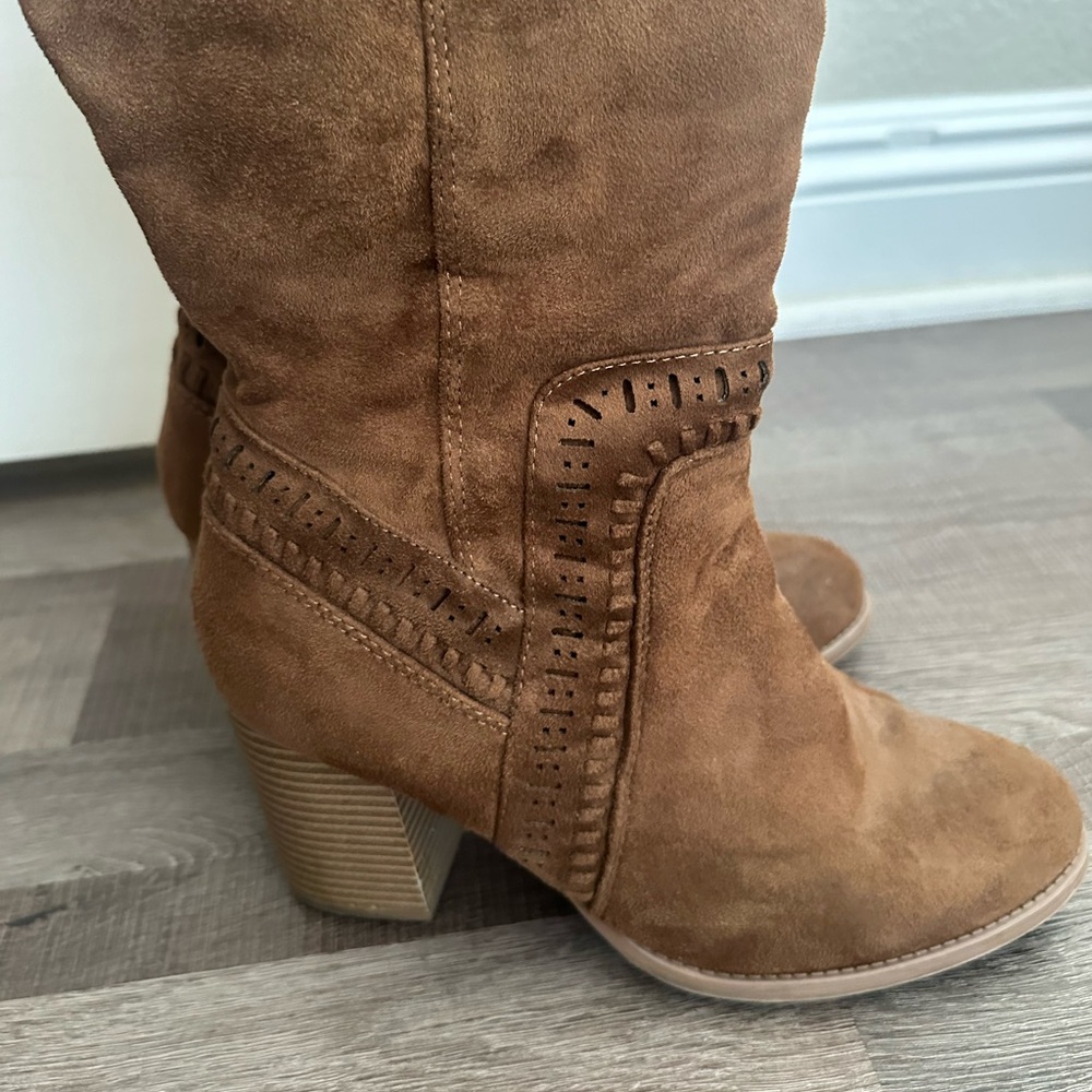Brown suede knee high boots